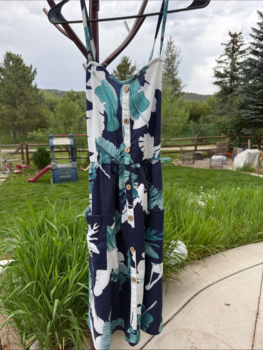 Leaf Print Button-Down Dress